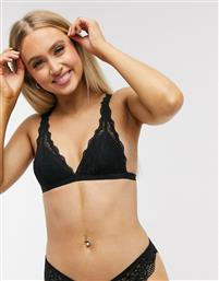 Monki Luciana recycled polyamide lightly padded lace triangle bralet in black από το Asos
