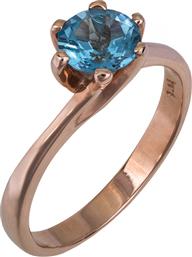 Μονόπετρο δαχτυλίδι ροζ χρυσό Κ14 με blue topaz 022846 022846 Χρυσός 14 Καράτια