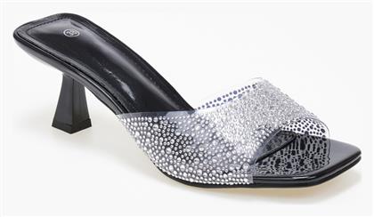 Mules Καρέ Γραμμή Διαφάνεια Στρας Μαύρο