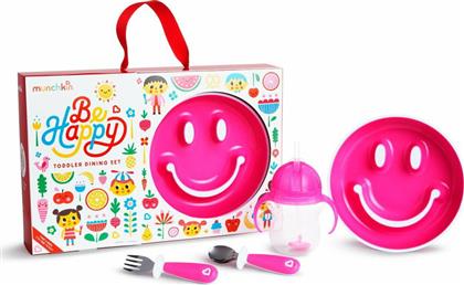 Munchkin Σετ Φαγητού ''Be Happy'' από Πλαστικό με Αντιολισθητική Βάση Ροζ 4τμχ για 12+ μηνών από το Pharm24
