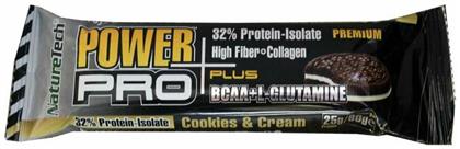 NatureTech Power Pro Plus BCAA & L-Glutamine Μπάρα με 32% Πρωτεΐνη & Γεύση Cookies & Cream 80gr από το Panora