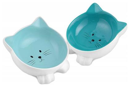 Navaris Cat Bowls with Ears Κεραμικό Μπολ Γάτας Φαγητού & Νερού Μπλε 2τμχ