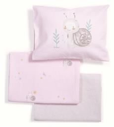 Nef-Nef Homeware Baby Cute Snail Σετ Βρεφικά Σεντόνια Κούνιας Βαμβακερά Cute Snail - Pink Ροζ 170x120εκ. 3τμχ