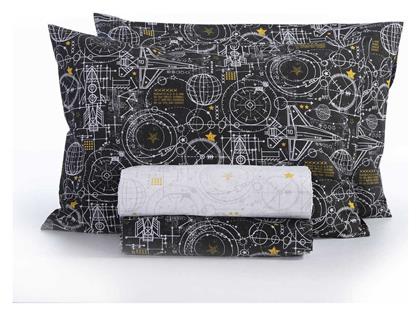 Nef-Nef Homeware Galaxy Map Σετ Σεντόνια Μονά Βαμβακερά White/Black 170x260cm 3τμχ