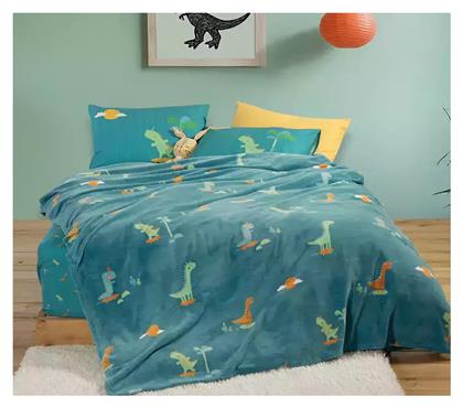 Nef-Nef Homeware Κουβέρτα Fleece Dinos On Wheels Πετρόλ 220x160εκ.