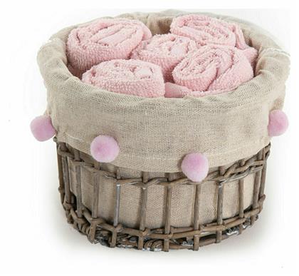 Nef-Nef Homeware Σετ Πετσέτες Μπάνιου 5τμχ Please Ροζ Καλαθάκι με Λαβέτες 1120 Ροζ Βάρους 450gr/m²