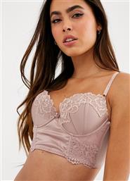 New Look satin and lace demi bra in soft pink-Tan από το Asos