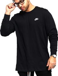 Nike Club Ανδρική Αθλητική Μπλούζα Μακρυμάνικη Μαύρη