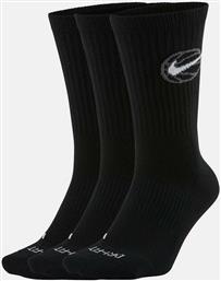 Nike Everyday Μπασκετικές Κάλτσες Μαύρες 3 Ζεύγη