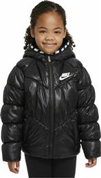 Nike Παιδικό Αθλητικό Μπουφάν Κοντό με Κουκούλα Μαύρο Chevron Cinched