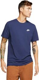 Nike Sportswear Club Ανδρικό Αθλητικό T-shirt Κοντομάνικο Midnight Navy / White από το Cosmos Sport