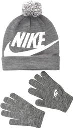 Nike Σετ Παιδικό Σκουφάκι με Γάντια Πλεκτό για Αγόρι Γκρι Swoosh από το Athletix