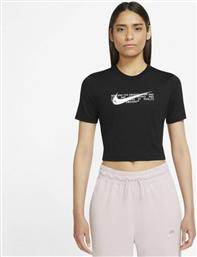Nike Swoosh Γυναικείο Αθλητικό Crop Top Κοντομάνικο Μαύρο Μαύρο
