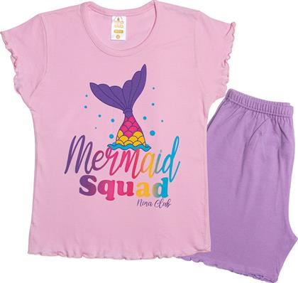 Nina Club Παιδική Πιτζάμα Καλοκαιρινή Βαμβακερή Ροζ Mermaid Squad