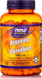Now Foods Arginine & Citrulline 500/250mg 120 κάψουλες