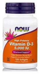 Now Foods Vitamin D-3 Βιταμίνη για Ανοσοποιητικό 5000iu 120 μαλακές κάψουλες