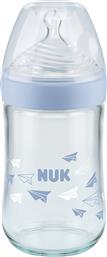 Nuk Nature Sense Γυάλινο Μπιμπερό με Θηλή Σιλικόνης 0-6m Γαλάζιο Σαΐτες 240ml από το PharmaGoods