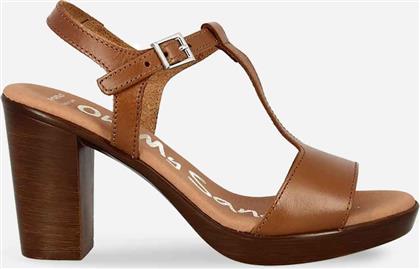 Oh My Sandals 4899 Γυναικεία Πέδιλα με Χοντρό Ψηλό Τακούνι σε Ταμπά Χρώμα από το MyShoe