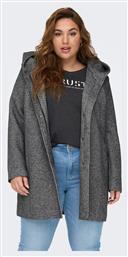 Only Γυναικείο Dark Grey Melange Παλτό με Κουκούλα