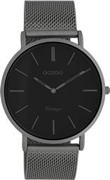 Oozoo Timepieces Vintage Ρολόι Μπαταρίας με Μαύρο Μεταλλικό Μπρασελέ από το Public