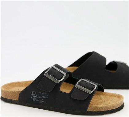 Original Penguin buckle footbed sandals in black από το Asos