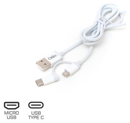 Osio Regular USB to Type-C / micro USB Cable Λευκό 1m (OTU-495W)