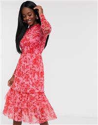 Outrageous Fortune high neck pleated mesh midi dress in red floral print-Multi από το Asos