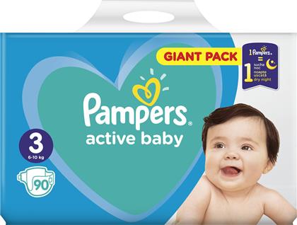 Pampers Πάνες με Αυτοκόλλητο Active Baby No. 3 για 6-10kg 90τμχ