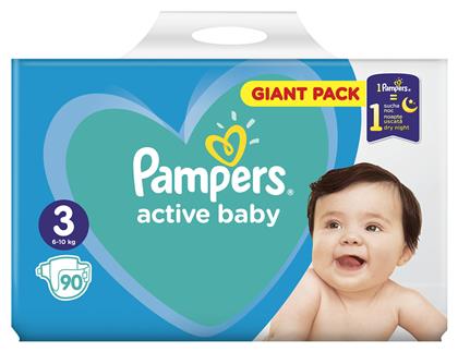 Pampers Πάνες με Αυτοκόλλητο Active Baby No. 3 για 6-10kg 90τμχ