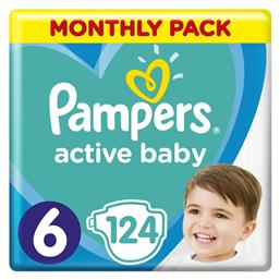 Pampers Active Baby Πάνες με Αυτοκόλλητο No. 6 για 13-18kg 124τμχ από το ΑΒ Βασιλόπουλος