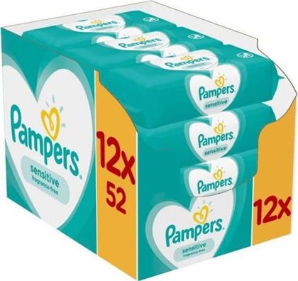 Pampers Μωρομάντηλα Sensitive χωρίς Άρωμα & Οινόπνευμα Συσκευασία με Αυτοκόλλητο 12x52τμχ από το Pharm24