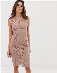 Paper Dolls high neck lace midi dress in taupe-Brown από το Asos