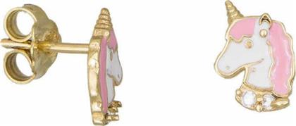 Παιδικά χρυσά σκουλαρίκια Κ9 Ροζ μονόκερος 033681 033681 Χρυσός 9 Καράτια από το Kosmima24