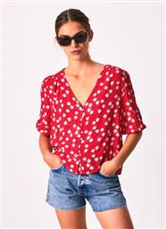 Pepe Jeans Κοντομάνικο Γυναικείο Πουκάμισο Κόκκινο Floral από το Plus4u