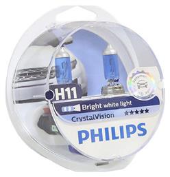 Philips Crystal Vision Λάμπες H11 Αλογόνου Φυσικό Λευκό 2τμχ