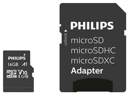 Philips microSDHC 16GB Class 10 U1 V10 A1 UHS-I με αντάπτορα