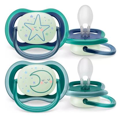 Philips Ultra Air Ορθοδοντικές Πιπίλες Σιλικόνης Νυκτός Star/Moon - Blue/Green για 6-18 μηνών 2τμχ