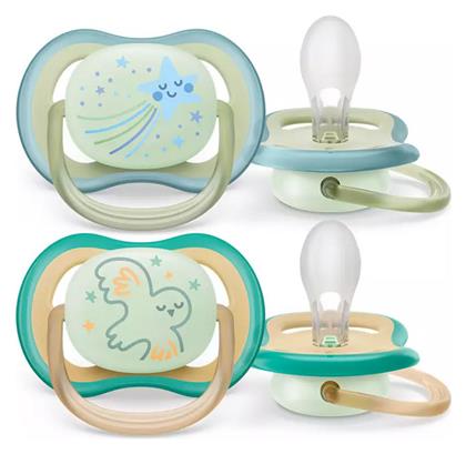 Philips Ultra Air Πιπίλες Σιλικόνης Νυκτός Star/Bird - Green/Mint για 0-6 μηνών 2τμχ