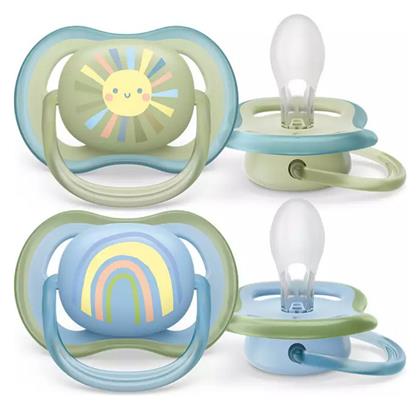 Philips Ultra Air Πιπίλες Σιλικόνης Sun/Rainbow - Green/Light Blue για 0-6 μηνών 2τμχ
