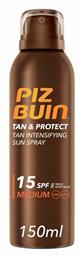 Piz Buin Tan & Protect Tan Intensifying Sun Αδιάβροχη Αντηλιακή Λοσιόν για το Σώμα SPF15 σε Spray 150ml