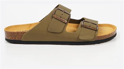 Plakton Δερμάτινα Ανδρικά Σανδάλια Χακί από το CasualShoes