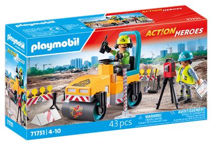 Playmobil Action Heroes Οδοστρωτήρας & Εργάτες για 4-10 ετών από το BlablaToys