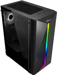 Powertech PT-848 Gaming Midi Tower Κουτί Υπολογιστή με Πλαϊνό Παράθυρο και RGB Φωτισμό Μαύρο από το Public
