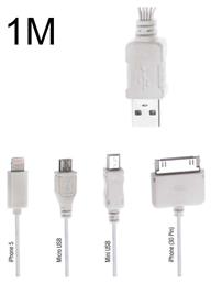 Powertech Regular USB to Apple 30-Pin / Lightning / micro USB / mini USB Cable Λευκό 1m (PT-214)