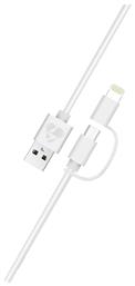 Powertech Regular USB to Lightning / micro USB Cable 2.4A Λευκό 1m (PT-707)
