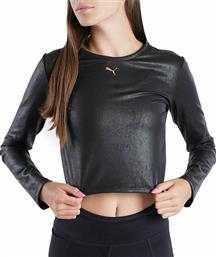 Puma Γυναικείο Αθλητικό Crop Top Μακρυμάνικο Μαύρο Μαύρο