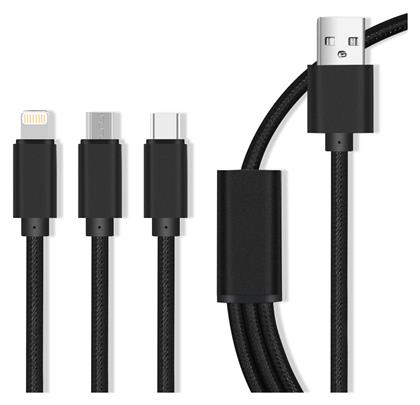 Regular USB to Lightning / Type-C / micro USB Cable Μαύρο 1m (OEM001520) από το Designdrops