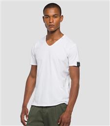 Replay Ανδρικό T-shirt Κοντομάνικο με Λαιμόκοψη Τύπου V Λευκό από το Plus4u