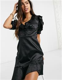 River Island jacquard ruffle mini tea dress in black από το Asos