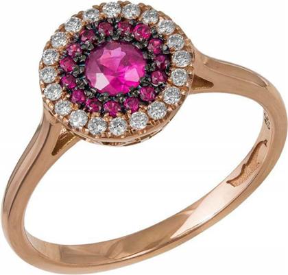 Ροζ δαχτυλίδι ροζέτα με ρουμπίνια και μπριγιάν Κ18 041055 041055 Χρυσός 18 Καράτια